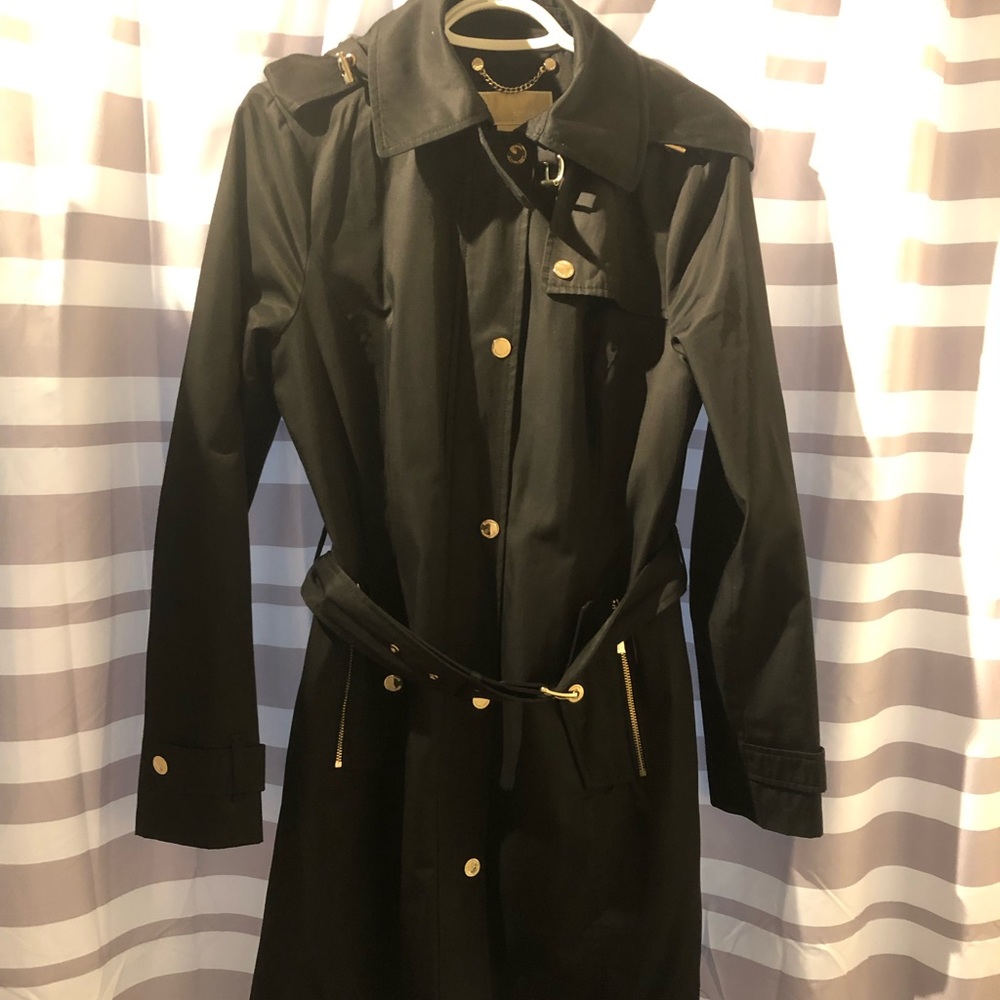 Michael Michael Kors Black Trench Coat with Gold Hardware